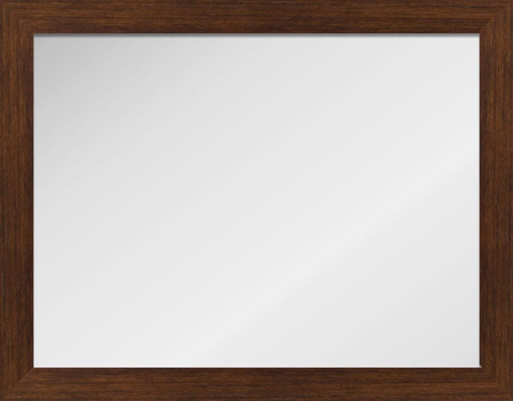 Teak wood vanity mirror with non-beveled glass, perfect for modern bathroom decor.