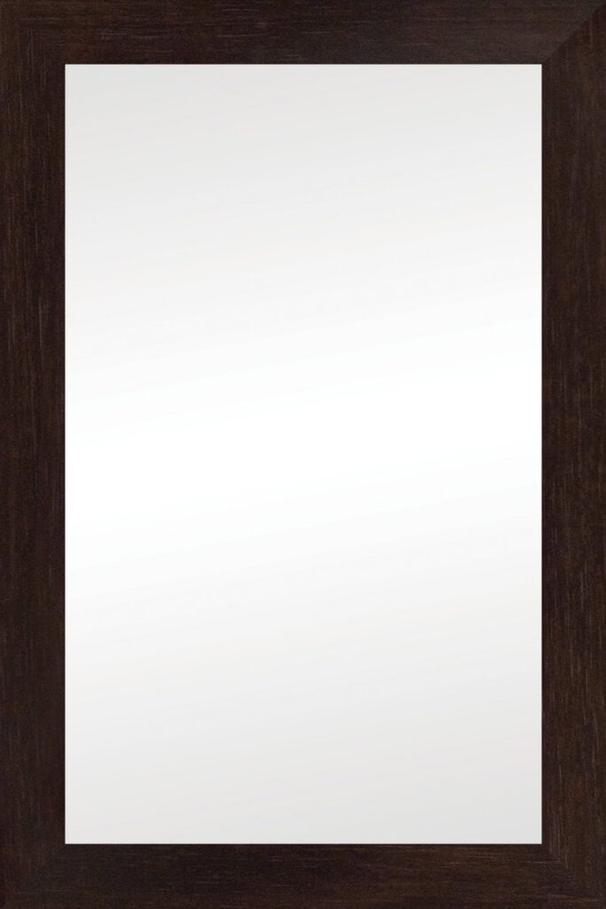 Ipe Brown non-beveled mirror with dark wood frame, ideal for modern bathroom or bedroom decor.