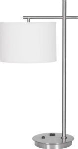 Crossbar Arm Single Table Lamp with 1 Outlet, Brushed Nickel