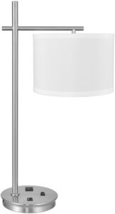 Crossbar Arm Single Table Lamp with 1 Outlet & 1 USB-A, Brushed Nickel