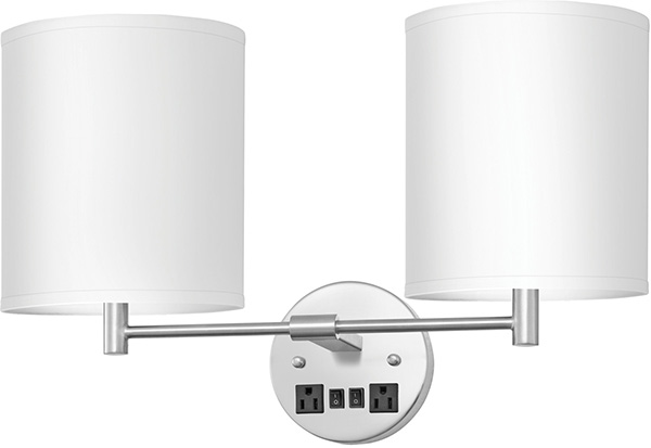 Double Headboard Sconce with USB and electrical outlets for convenient bedside charging.