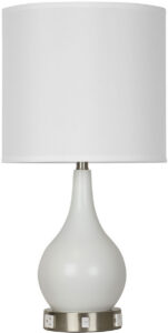 White Teardrop Single Table Lamp with 2 Outlets & 1 USB-A