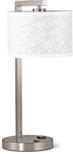 Faceted Single Table Lamp with 1 Outlet, Brushed Nickel