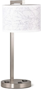 Faceted Twin Table Lamp with 2 Outlets, Brushed Nickel