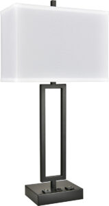 Gatsby Black Twin Table Lamp with 2 Outlets
