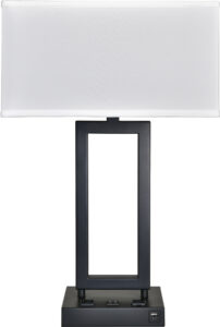 Gatsby Black Desk Lamp with 2 Outlets, USB-A & USB-C