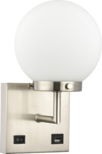 Brushed Nickel Globe Sconce with USB