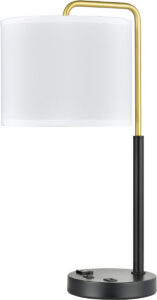 Valeria Single Table Lamp with 1 Outlet & 1 USB-A, Satin Brass