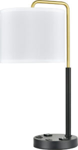 Valeria Twin Table Lamp with 2 Outlets & 1 USB-A, Satin Brass