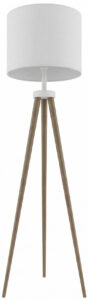 Walnut Tripod Floor Lamp with White Drum Shade