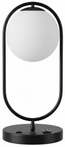 Matte Black Oval-Frame Globe Table Lamp with USB