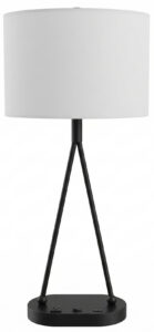 Matte Black Tripod Table Lamp with Drum Shade, 1 Outlet & USB-A & USB-C