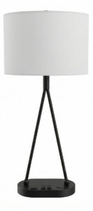 Matte Black Tripod Twin Table Lamp with Drum Shade, Outlet & USB-A & USB-C