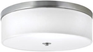 16″ Brushed Nickel Ceiling Light with White Linen Shade and Frosted Diffuser