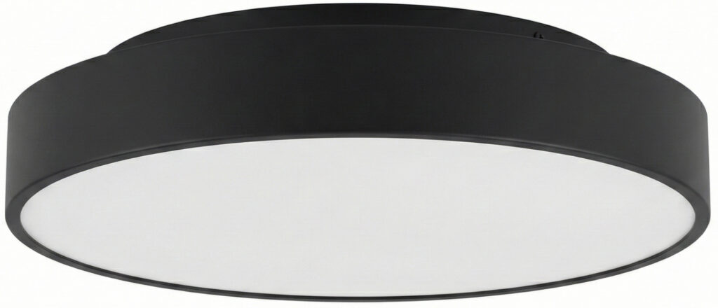 Matte black 21-inch LED flush mount ceiling light for modern interiors.