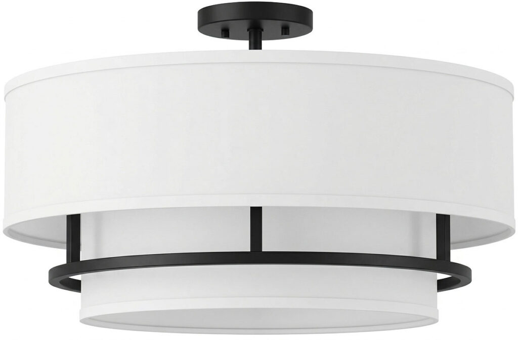 Elegant Banded Tiered Double Drum Semi-Flush Mount Lighting Fixture.