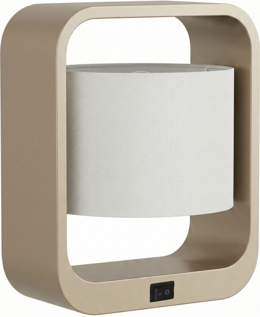 Desk lamp with powder-coated finish and fabric shade for modern workspace lighting.