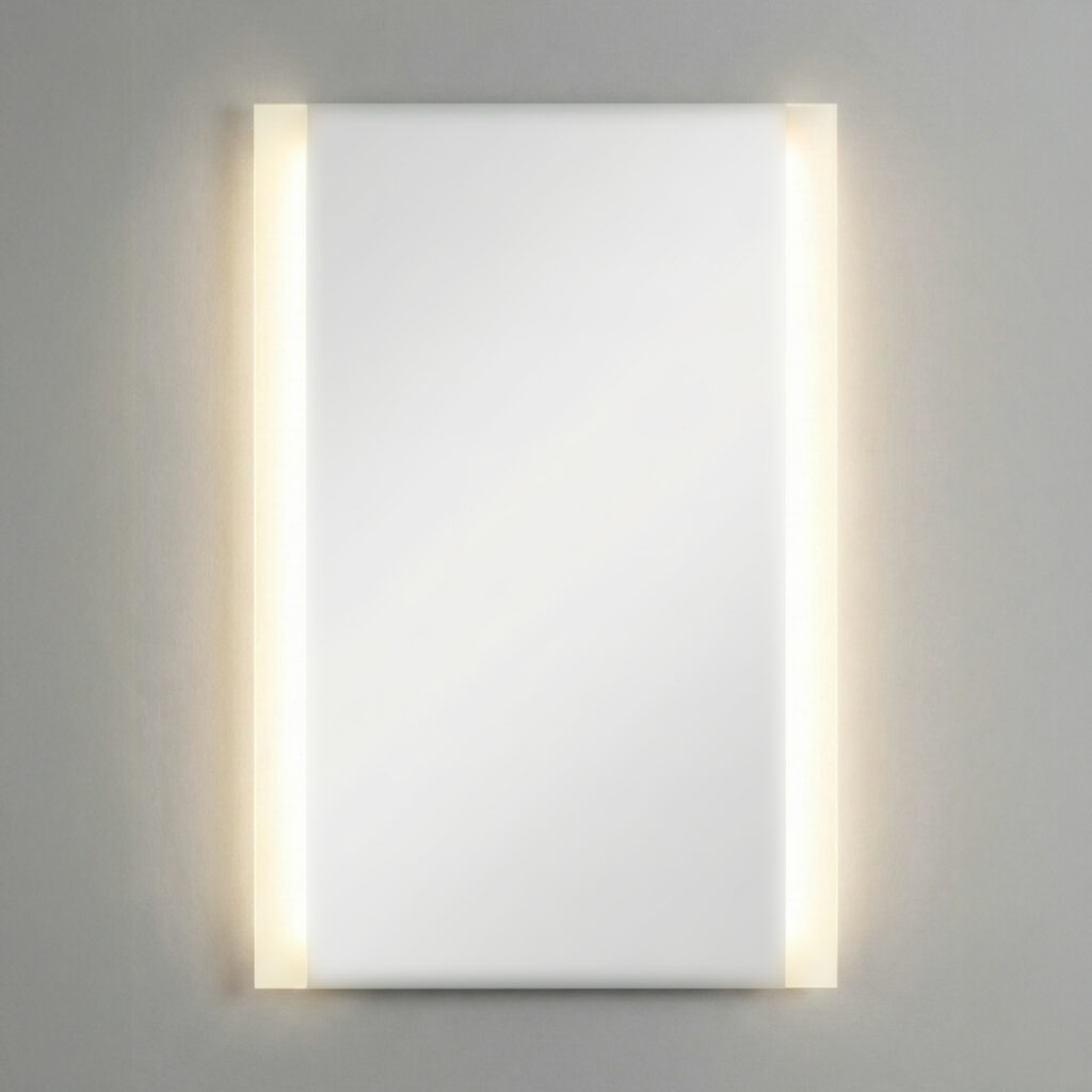 Modern LED backlit ADA mirror for bathrooms and commercial spaces.