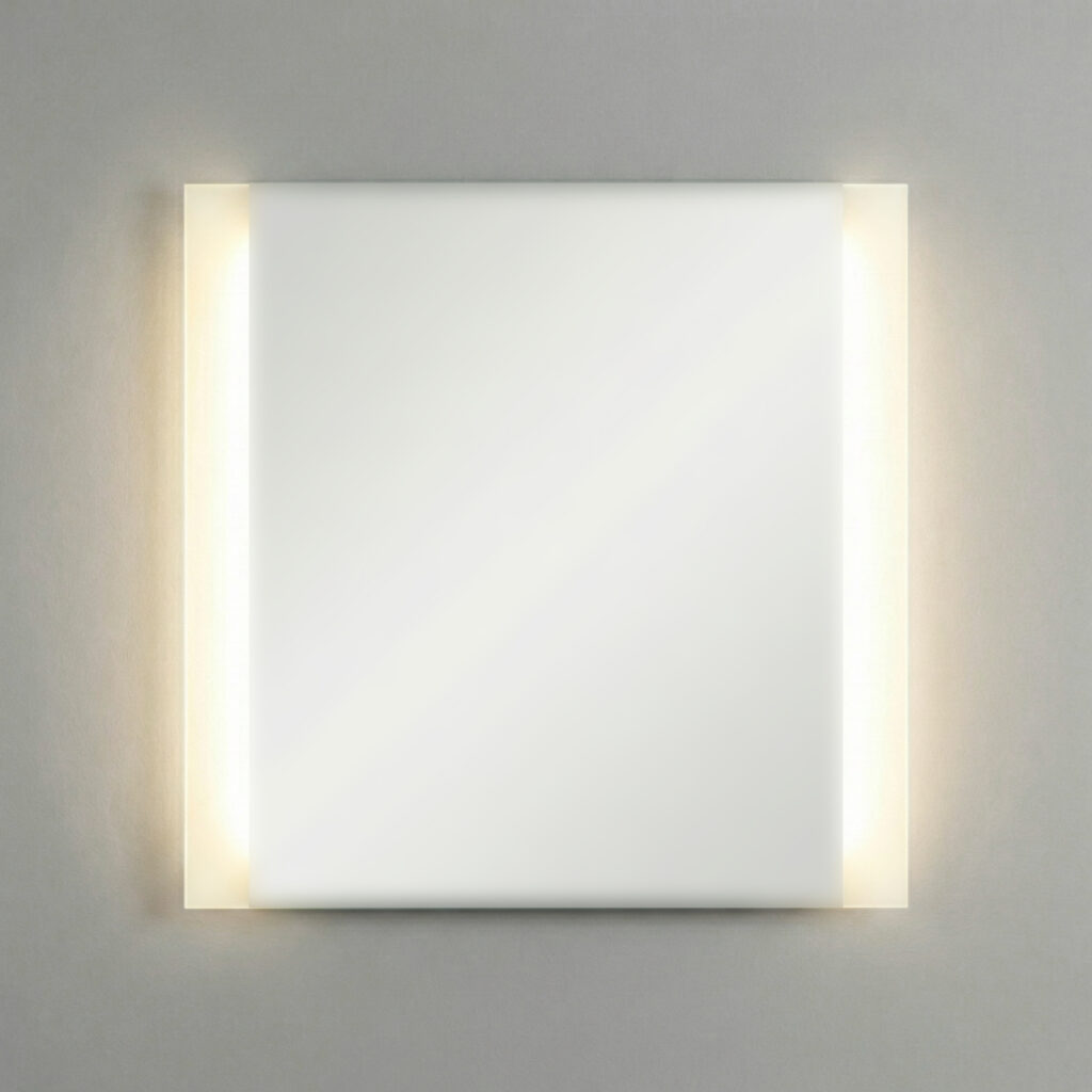 Modern LED backlit ADA mirror for bathrooms and commercial spaces.