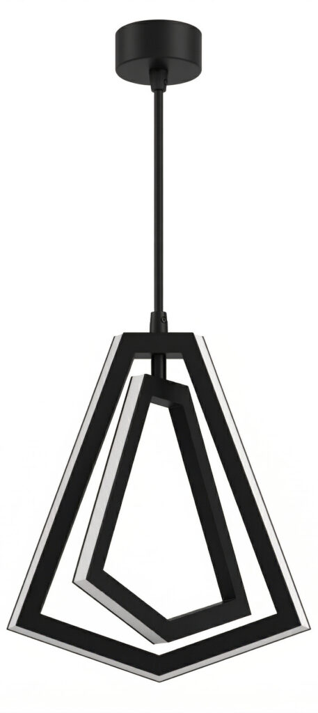 LED pendant light with matte black nested diamond design for modern interiors.