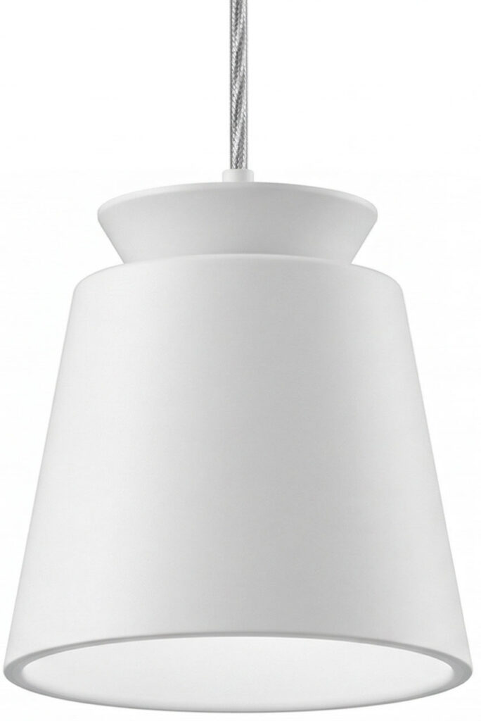 Pendant light with a sleek white jar design, ideal for contemporary lighting solutions.