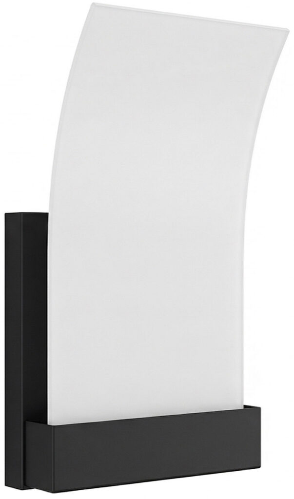 LED Wall Sconce with Matte Black Finish and Curved Panel Design.