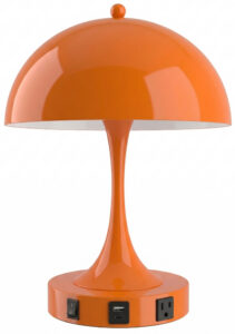 Orange Dome Table Lamp with 1 Outlet & USB-A & USB-C