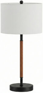 Matte Black & Leather Wrap Drum Table Lamp