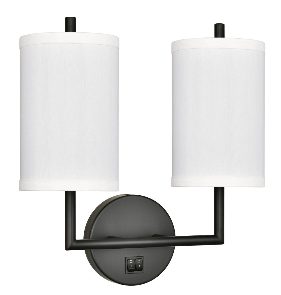 Double Cylinder Headboard Sconce in Matte Black finish.