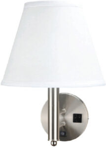 Brushed Nickel Armed Wall Lamp with 1 Outlet