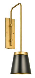 Satin Brass & Black Downward-Cone Wall Sconce