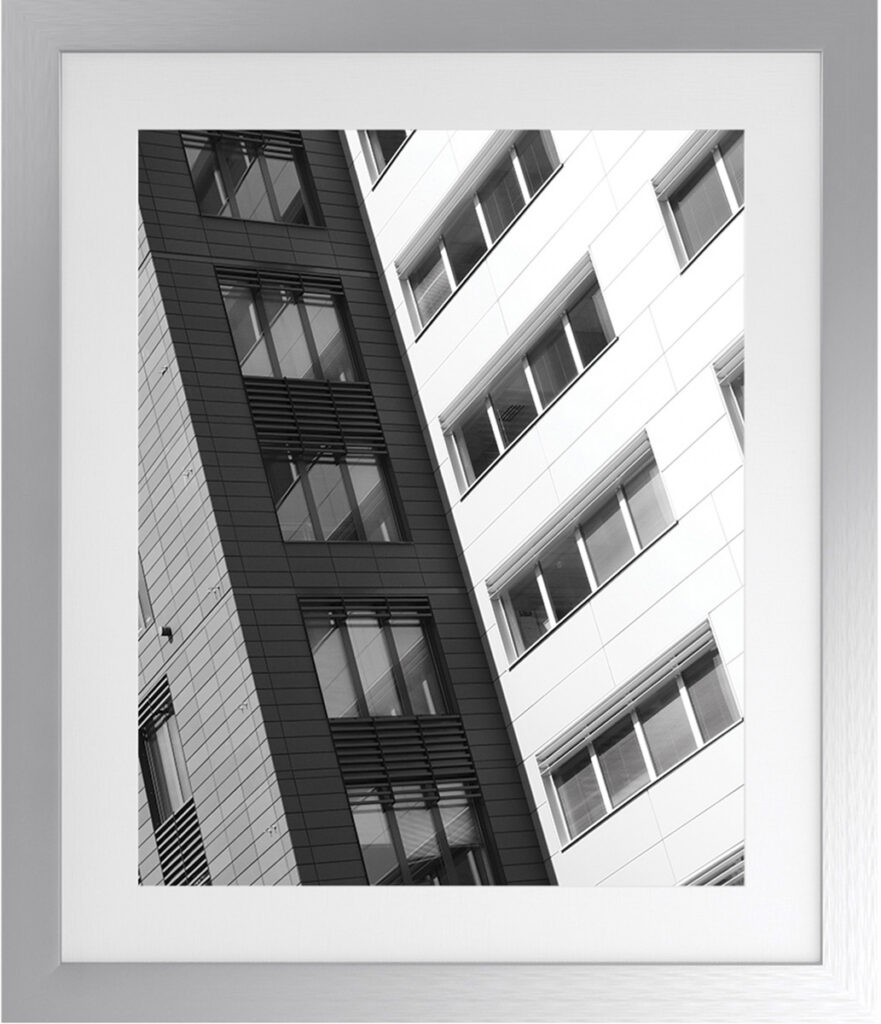 Geometric Square III 12"W artwork with antique silver frame, featuring contemporary architectural de.