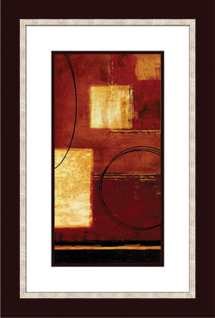 Abstract glowing circles art piece with warm red and gold tones, framed in Callisto style.