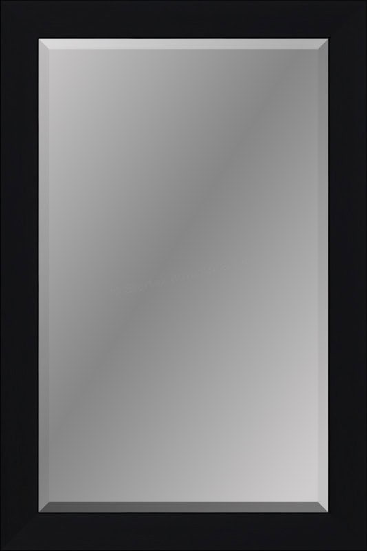 Mirror with black beveled frame, 24"W x 36"H, modern wall decor.