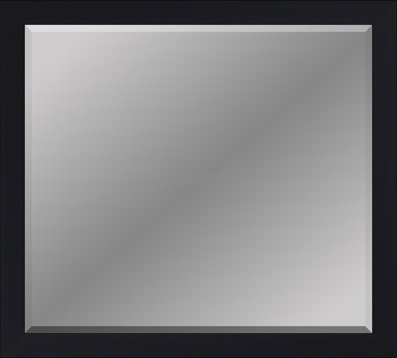 Black beveled vanity mirror with sleek frame, perfect for modern bathrooms.