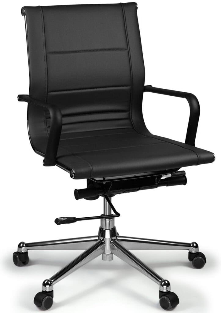 Mid Back Black Office Chair with Armrests for Ergonomic Comfort.