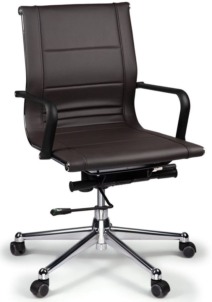 Office task chair with mid back support and armrests, ideal for ergonomic workspace seating.