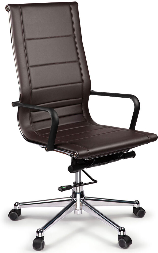 High Back Brown Office Chair with Armrests for Comfort and Support.