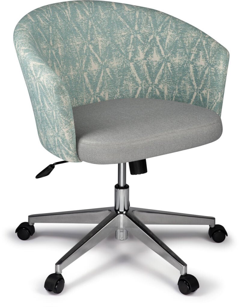 Office task chair with barrel-back design in dusk fabric.