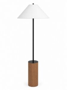 Matte Black with Wood Tone Cylinder Base Floor Lamp